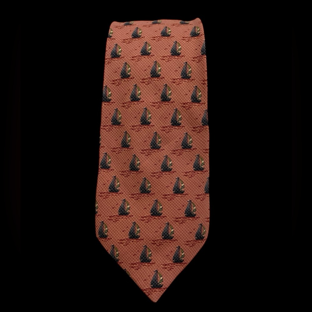 Tommy Bahama Silk Cotton Tie Sailboat Nautical Red Coral Handmade Necktie